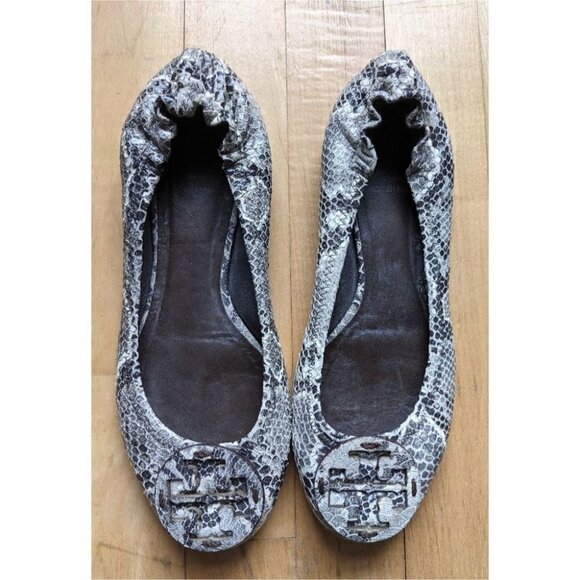 Tory Burch | Grey Snake Print Reva Ballet Flats - Picture 1 of 5
